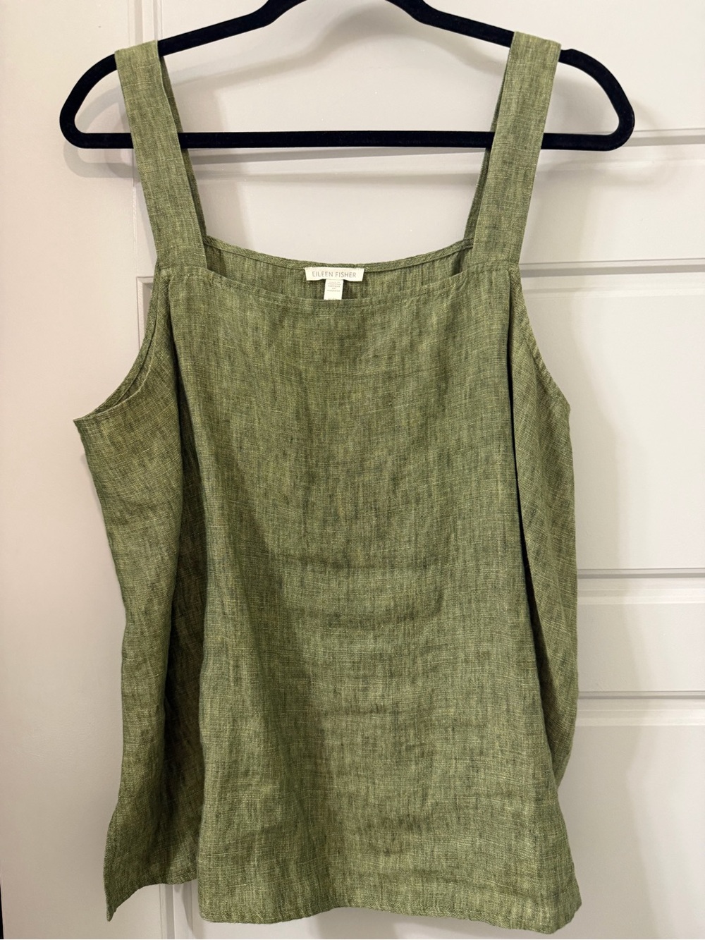 Eileen Fisher Olive Linen Square-Neck Tank Top
